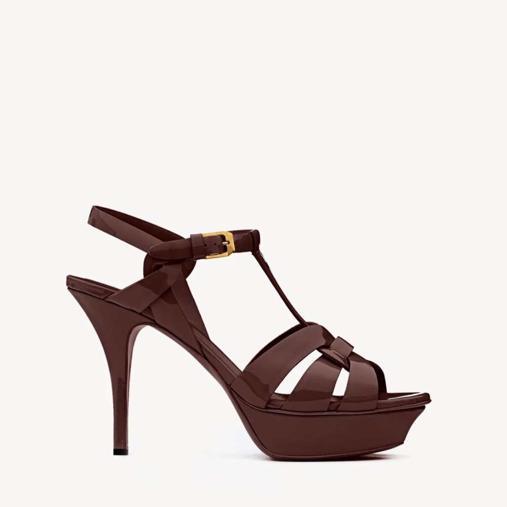 Yves Saint Laurent Burgundy Tribute Strappy Heels
